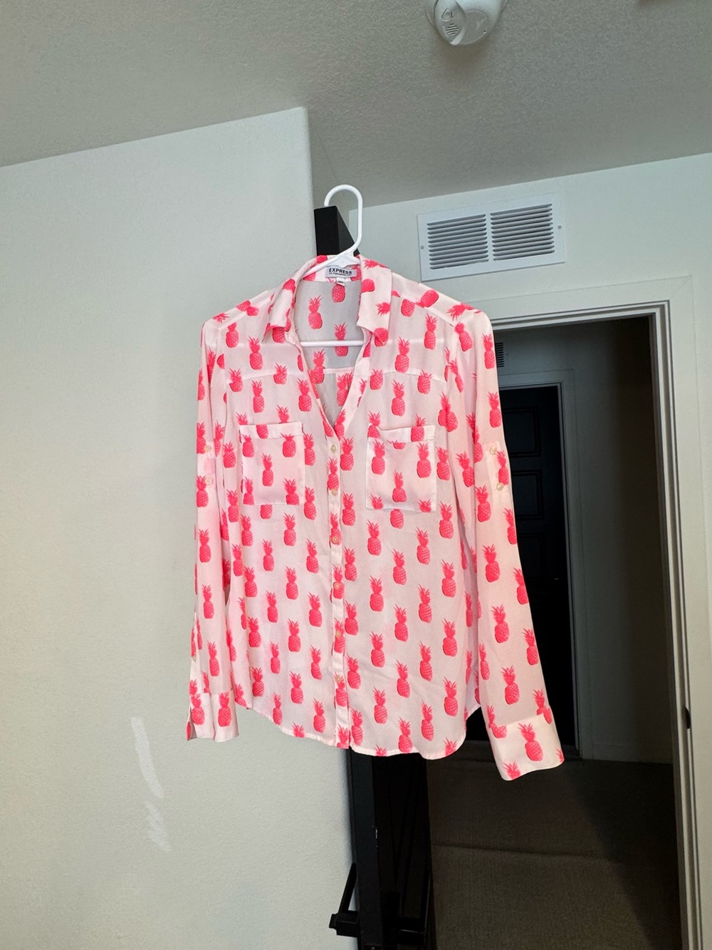 Express Pink Pineapple Print Button-Down Shirt